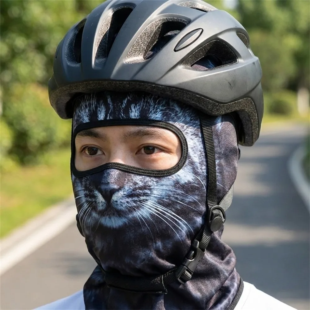 Windproof Cycling Balaclava Hat Thick Lined Machine Washable Full Coverage Mask Elastic 2D Flat Animal Pattern Neck Warmer