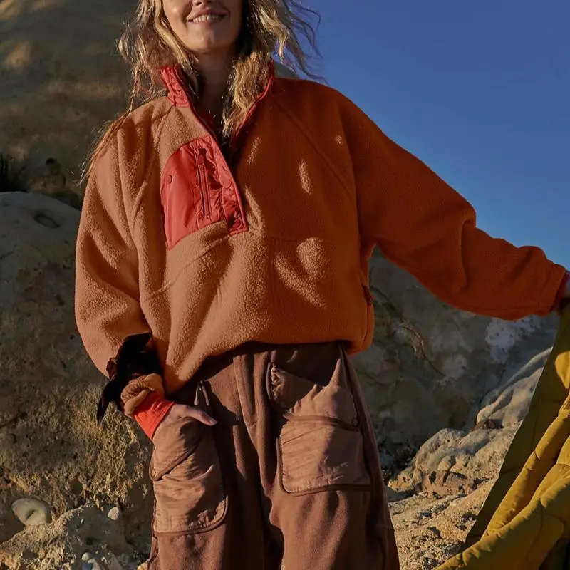 

Hoodie Flannel Zip Up Sweatshirt For Women Oversized Fuzzy Fleece Jacket Color Block Button Plaid Women Sweater Star Glitter