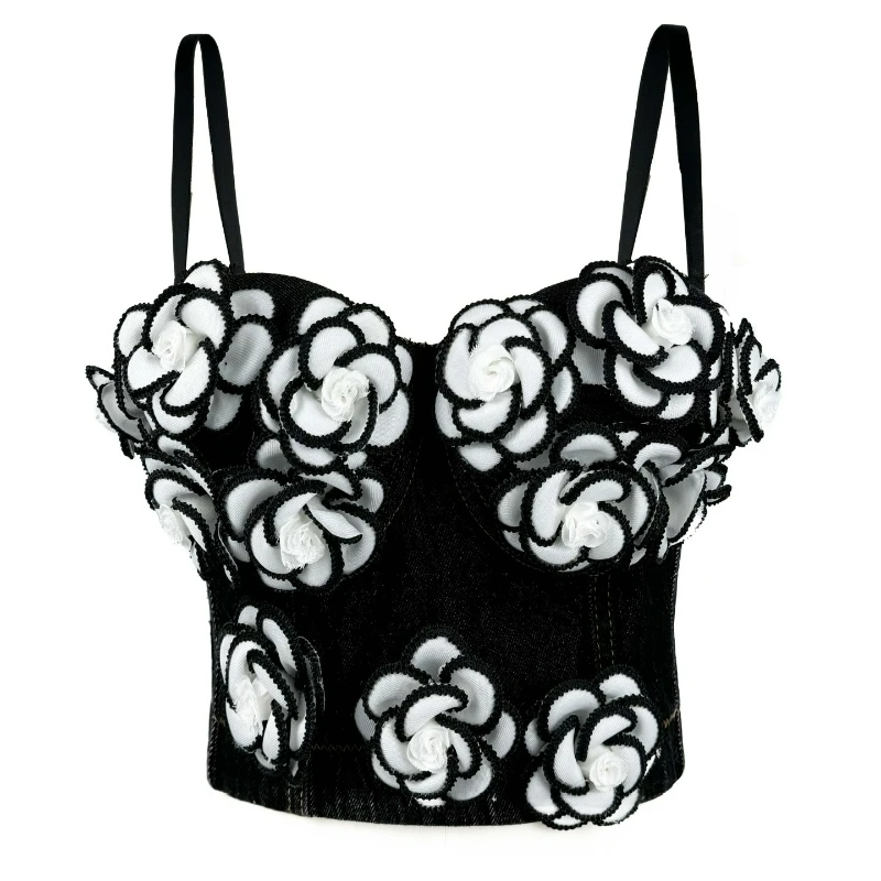 New Fashion Women's Hand-stitched Beaded Floral Embellishments High-end Sensual Sexy Top Denim Fishbone Corset 2026 Summer