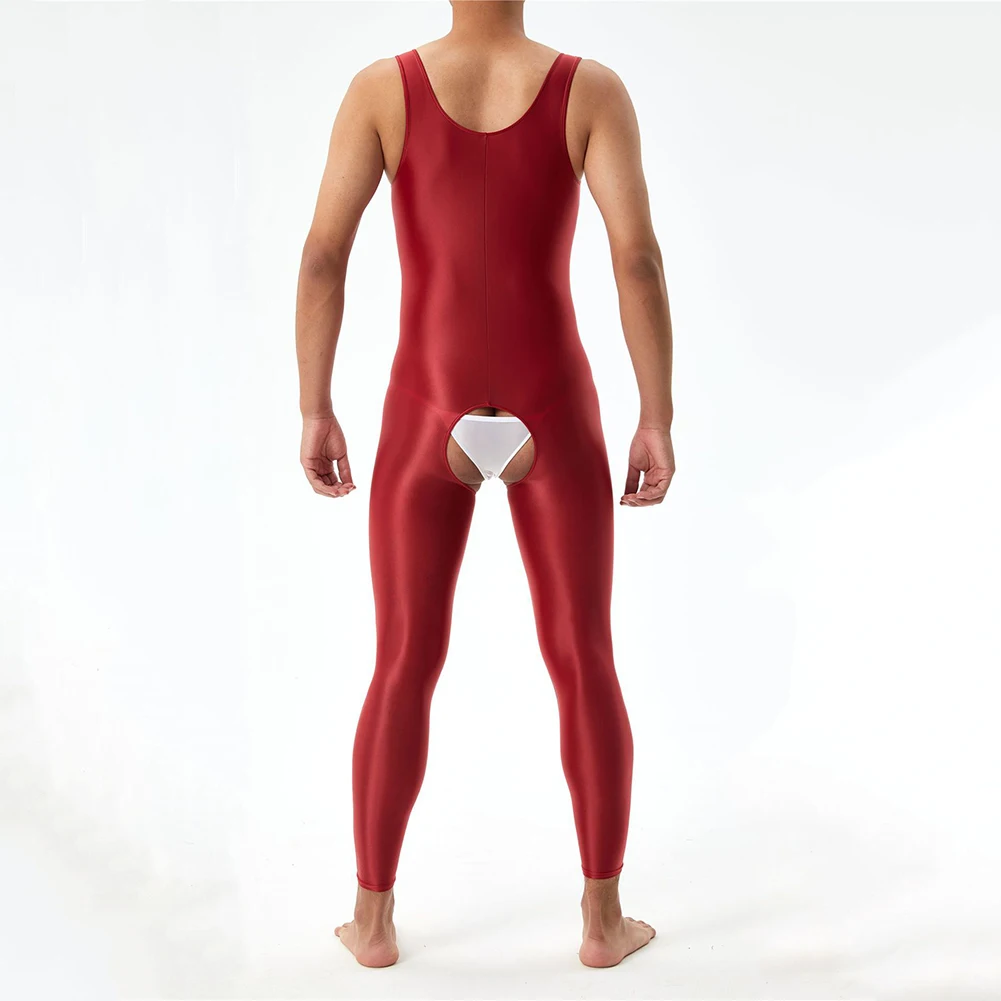 Macacão de corpo inteiro sem mangas brilhante para homens, roupas íntimas esportivas, branco, cinza, preto, rosa, roxo