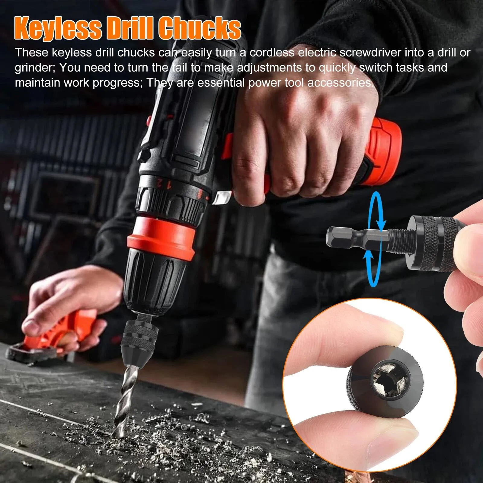 2 Pack Keyless Drill Chuck Adapter, 1/4