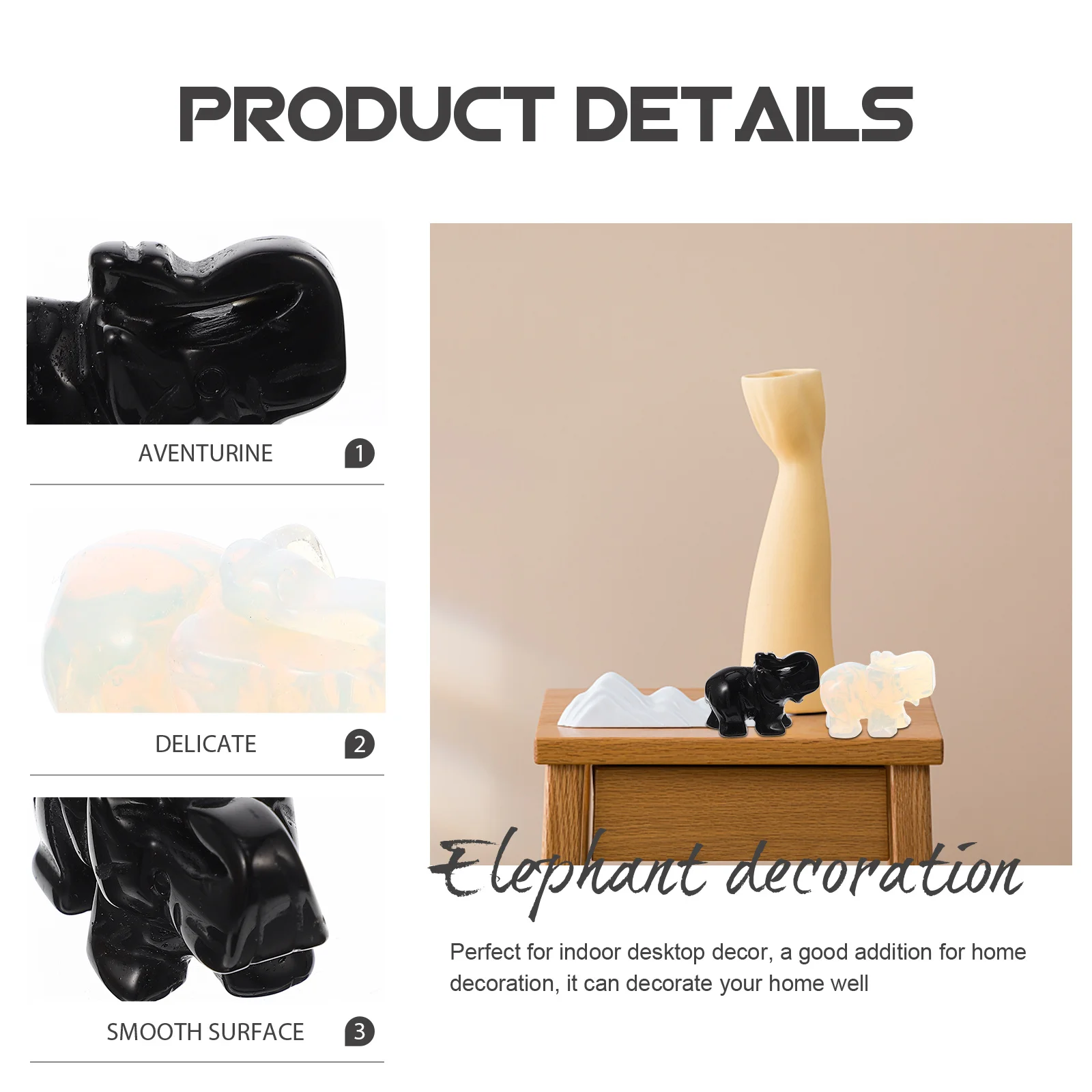 

2Pcs Aventurine Elephant Adornment Small Art Decoration Desktop Ornament for Living Room Tabletop Home Decor Indoor Accent