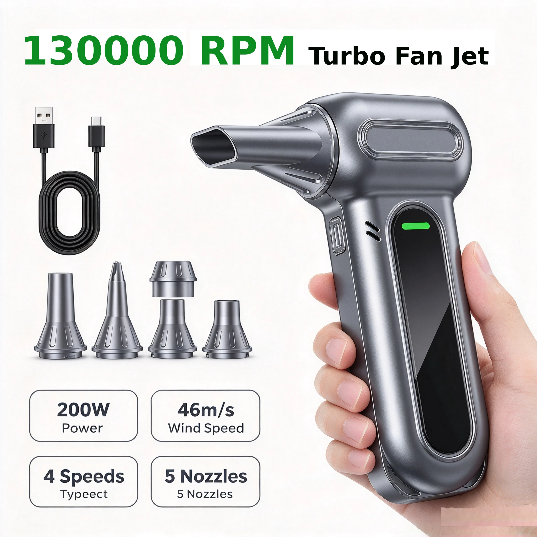 130000RPM Turbo Fan Jet Car Washing Powerful Air Blower Thrust 60m/s Wind Brushless Duster, vacuum leaf Removal Dryer for car
