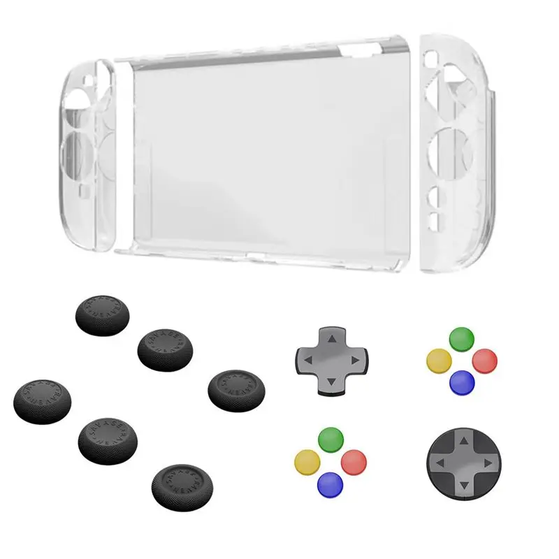 BNVN-For Switch 2 Protective Case+Joystick Cap+D-Pad Button Cap Kit Clear Shell Split Design Anti-Fall Anti-Scratch Case A
