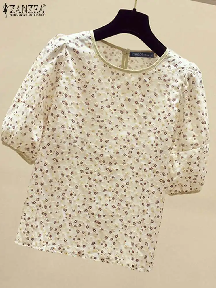 ZANZEA básica-Blusa de manga corta para mujer, camisa Bohemia con estampado Floral, holgada e informal, 2024