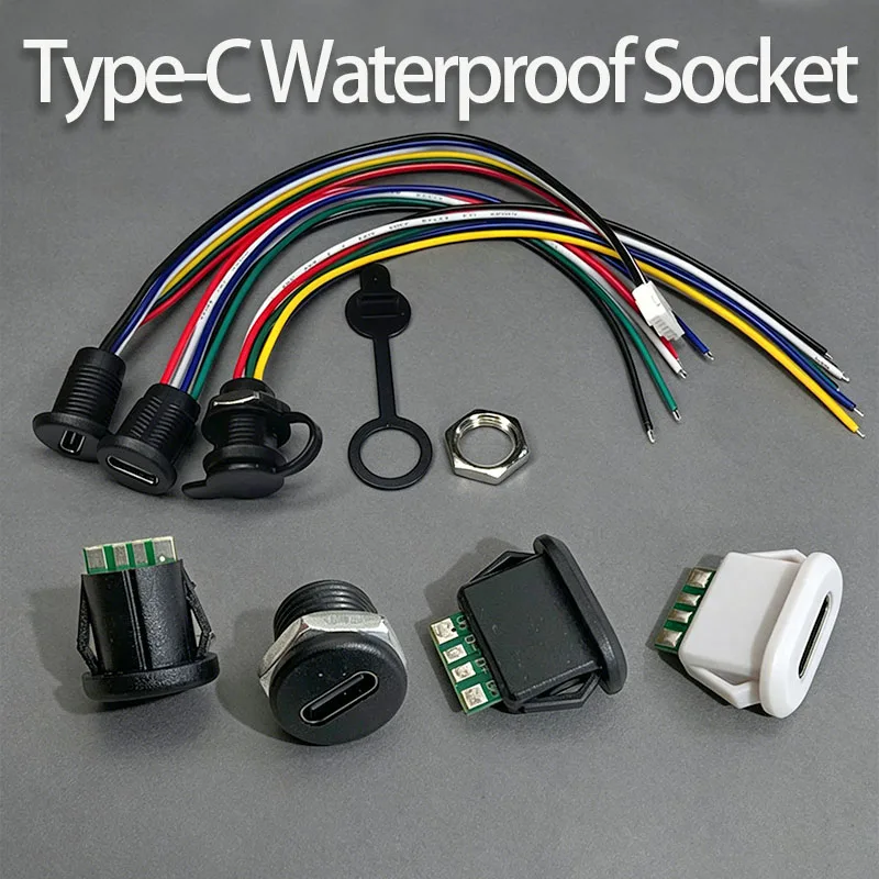 Type-C Female Socket 6 Pin Waterproof Connector USB-C Charger Interface Plug Charging Jack Welding Wire Port Power Socket