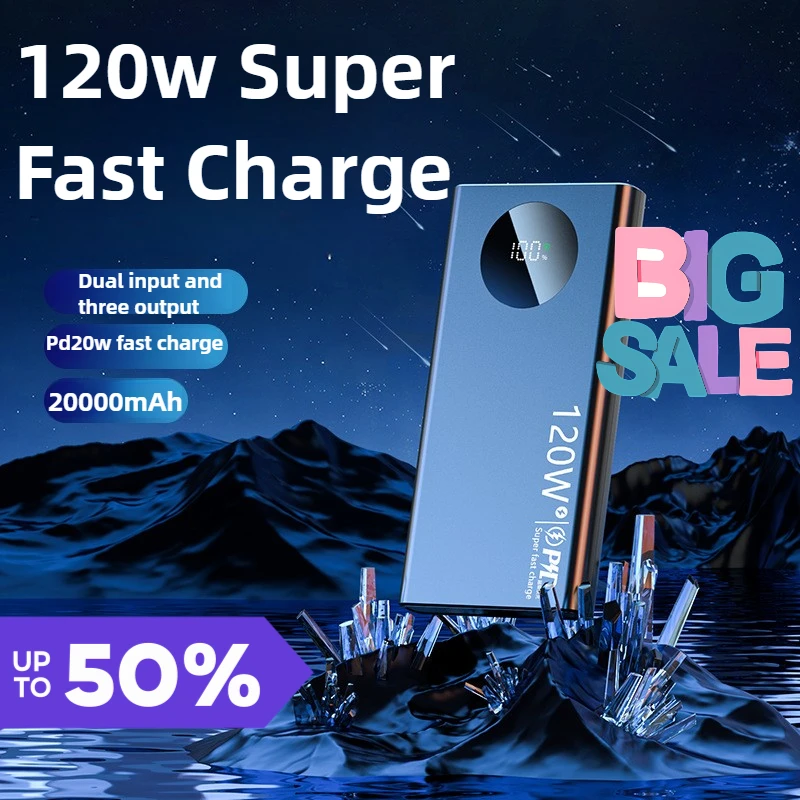 

120W 20000mAh For IPhone Samsung Huawei Xiaomi Power Bank Fast Charging Powerbank Portable Battery Charger