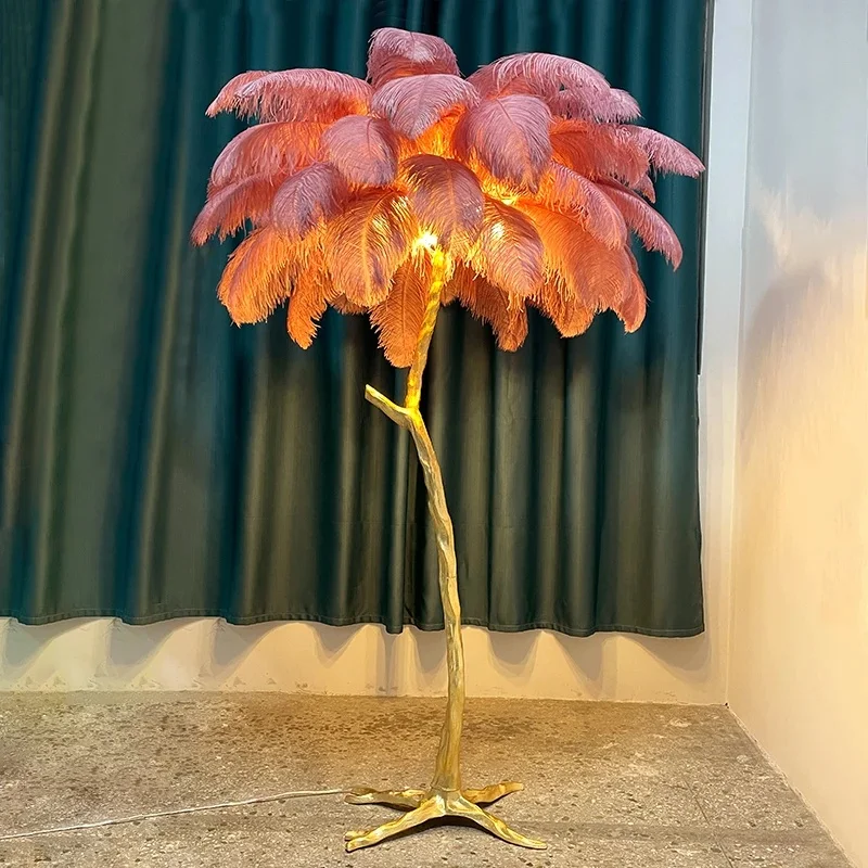Nordic Ostrich Feather Led Floor Lamp Resin Sofa Bedroom Living Room Home Decor Indoor Bracket Lamp Standing Lamp