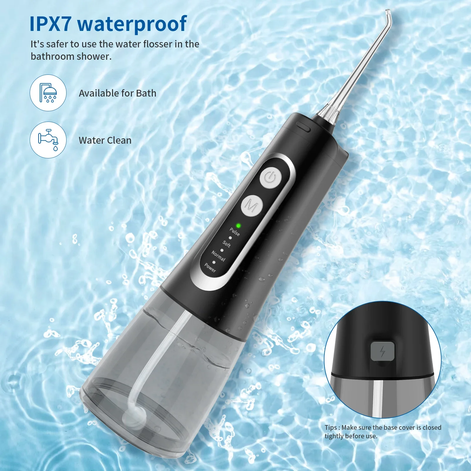 IPX7 impermeável recarregável sem fio elétrico portátil Jet dentes limpeza Floss, Irrigador Oral, IPX7