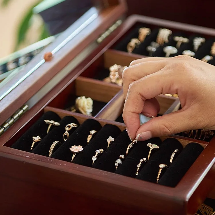 Custom Solid Wood Jewelry Box Wooden Storage Vintage Multi-layer Drawer Large Capacity Earrings Necklace Anti-oxidation