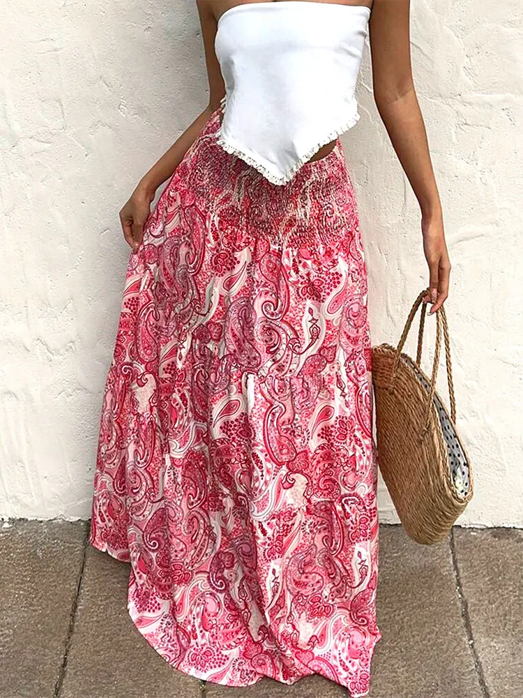 Frauen Maxi Rock Sommer Neue Streetwear Fashion Tie Dye Drucken Beiläufige Dünne Rock Elegante Weibliche Party Vielseitige Rock Kleidung