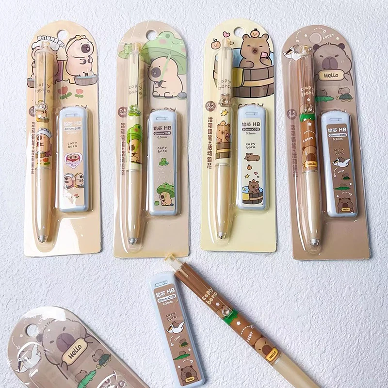 Kawaii Capybara Mechanical Pencil Set 0.5mm Drawing Writing Pencils Cartoon Stationery School Office Supplies Children's Gift