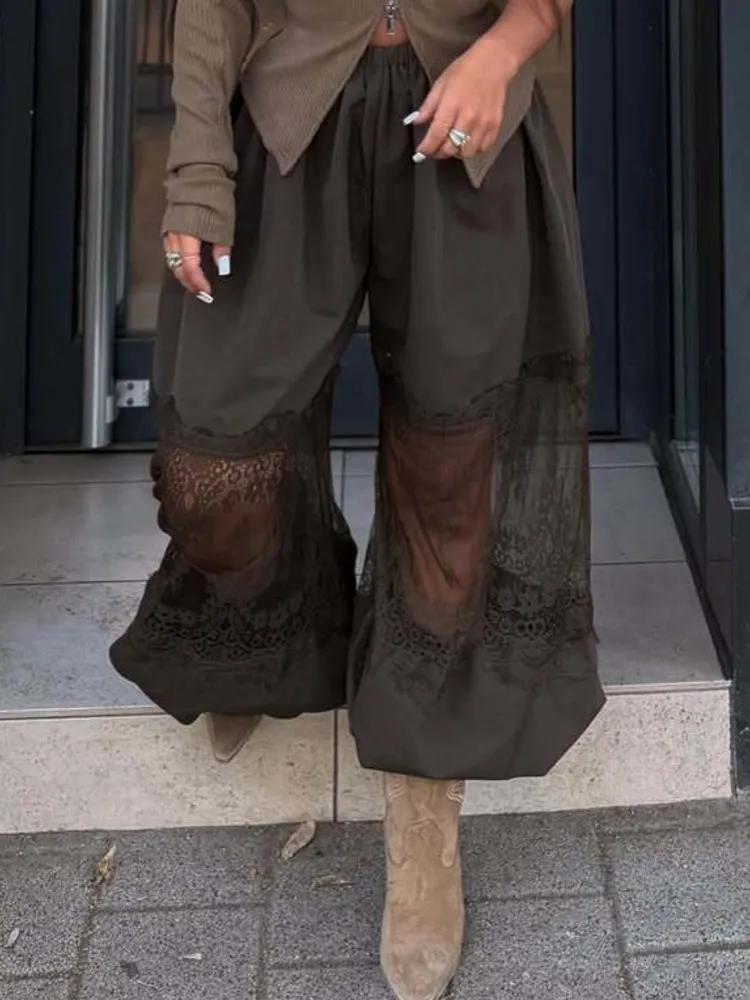 Women Mesh Perspective Long Pants High Waist Trousers Office Work Lady Full Length Autumn Bottoms Trousers Spring Summer