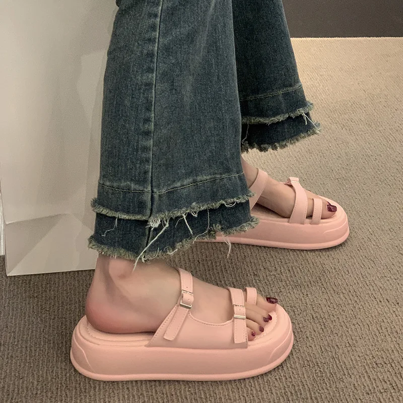 Designer Women Platform Slippers Mid Heels Sandals Summer Casual Chunky Shoes 2024 New Fad Pumps Thick Women Slides Flip-flops