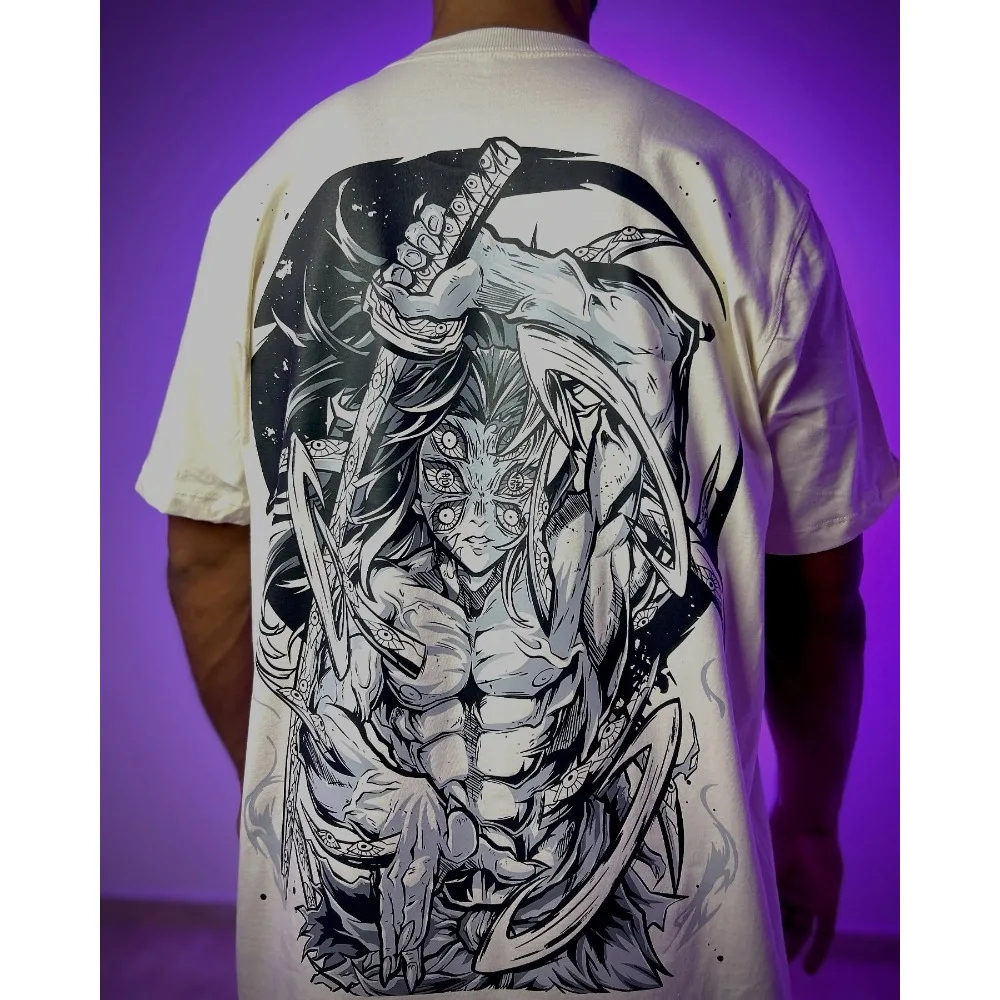 Demon Slayer Kokushibo Reine Baumwolle T-Shirt 2026 Sommer Anime Bedruckt Locker Sitzend Amerikanischer Casual Eltern-Kind Kurzarm-Oberteil