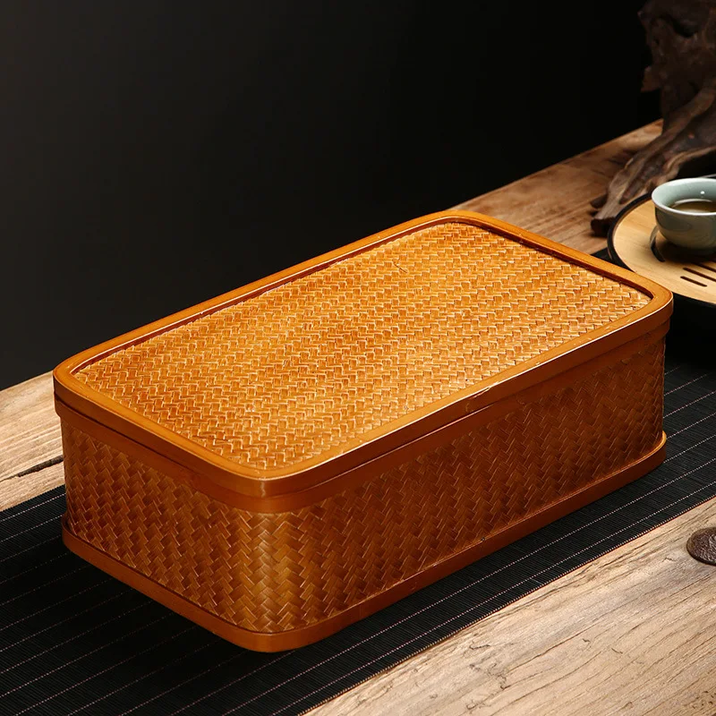 

Bamboo Tea Storage Box Japanese Handmade Bamboo Weaving Tea Set Organizer With Lid Vintage Basket Home Decor Storage