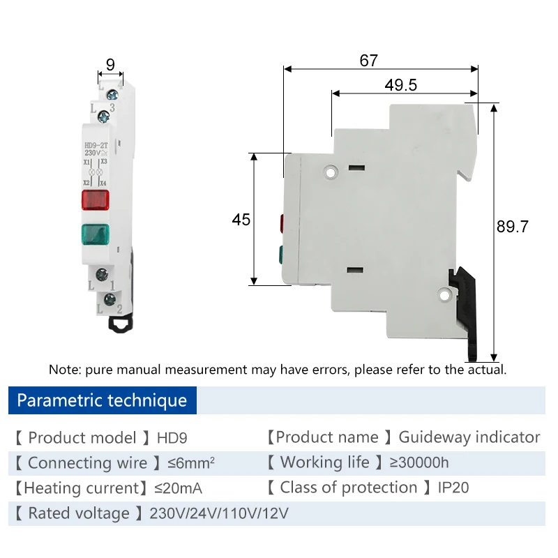 HD9 DIN Rail Mount LED Signal Lamp Series 9mm 18mm 220V Indicating Pilot Lights Red Blue Yellow Green Power Signal Light