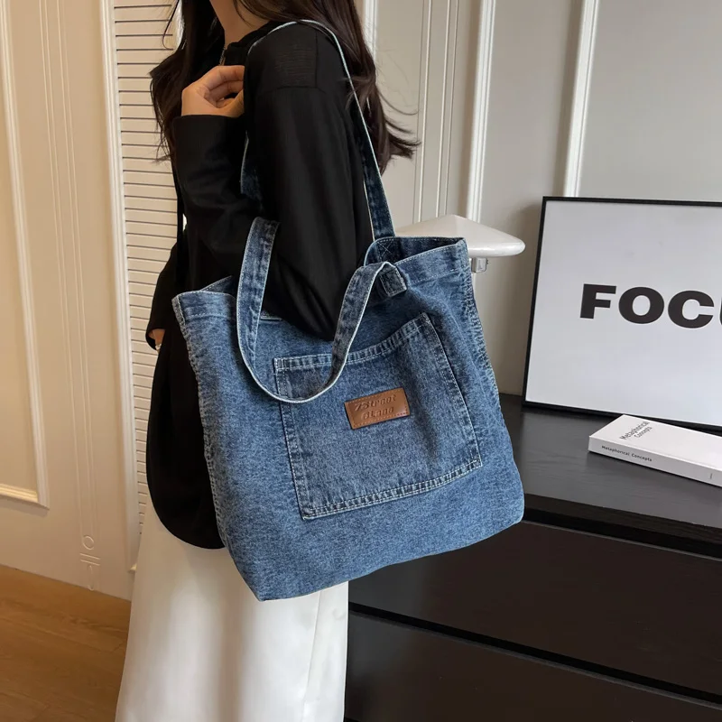 Large Denim Women's Bag New Jeans Messenger Bag Y2K Canvas Shoulder Bag Vintage Eco Bag Korean Shopping Handbags Female Pockets