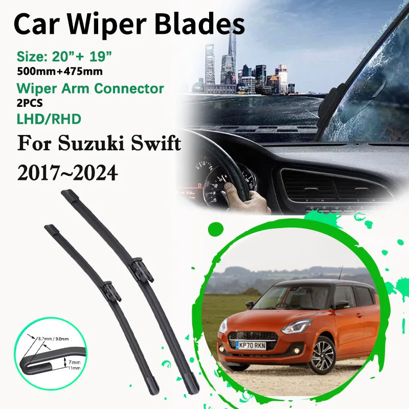 

20 "19" автомобильные передние щетки стеклоочистителя для Suzuki Swift A2L 2017 ~ 2024, безрамные щетки для резки лобового стекла, левый руль, аксессуары