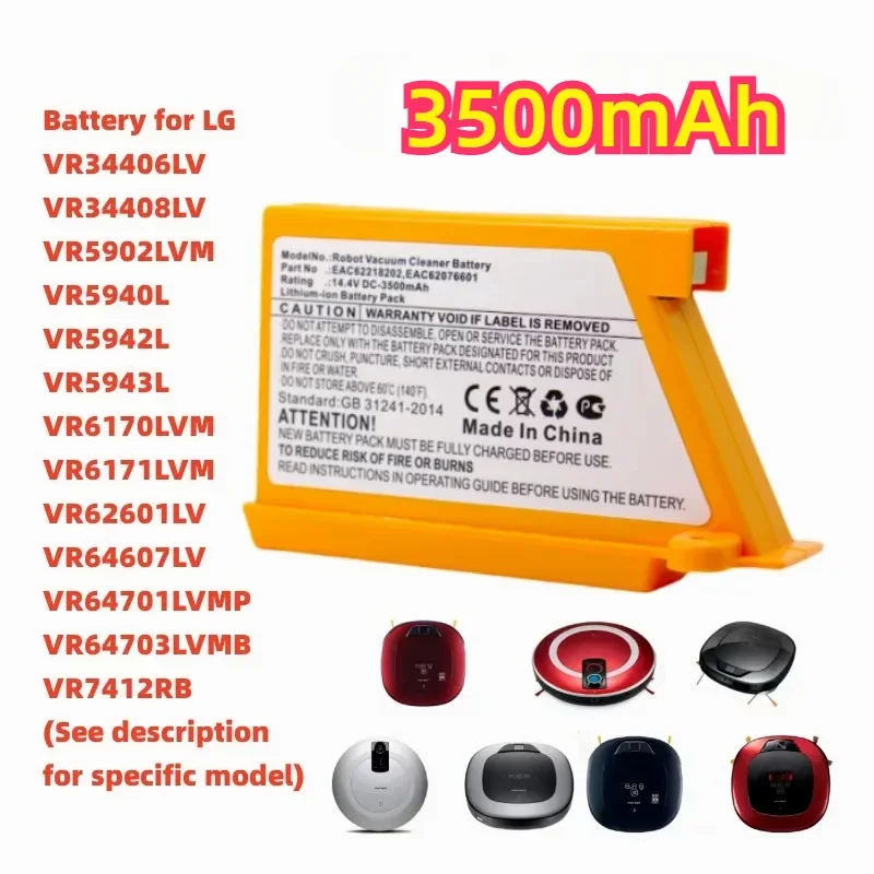 

5000mAh 3500mAh Robot Vacuum Cleaner Battery for LG VR6270LVB,VR6270LVMB,VR63455LV,VR6370LVM,VR64604LV,EAC60766103,EAC62218205