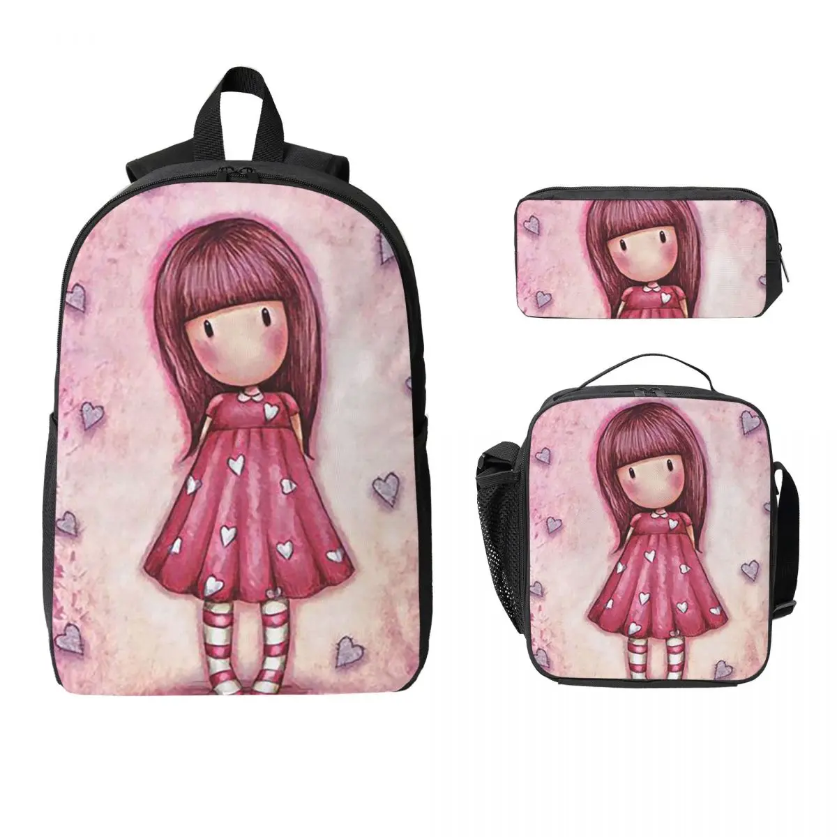 Mochila Santoro Gorjuss para niños y niñas, mochila escolar, bolsos de hombro para ordenador, bolsa de almuerzo aislada de 3 piezas, estuche para lápices