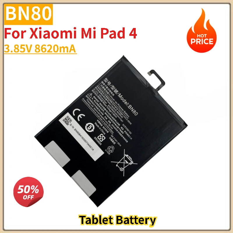 BN80 Tablet Battery 3.85V 8620mAh For Xiaomi Mi Pad 4 Plus Replacement Battery Brand-New High Quality