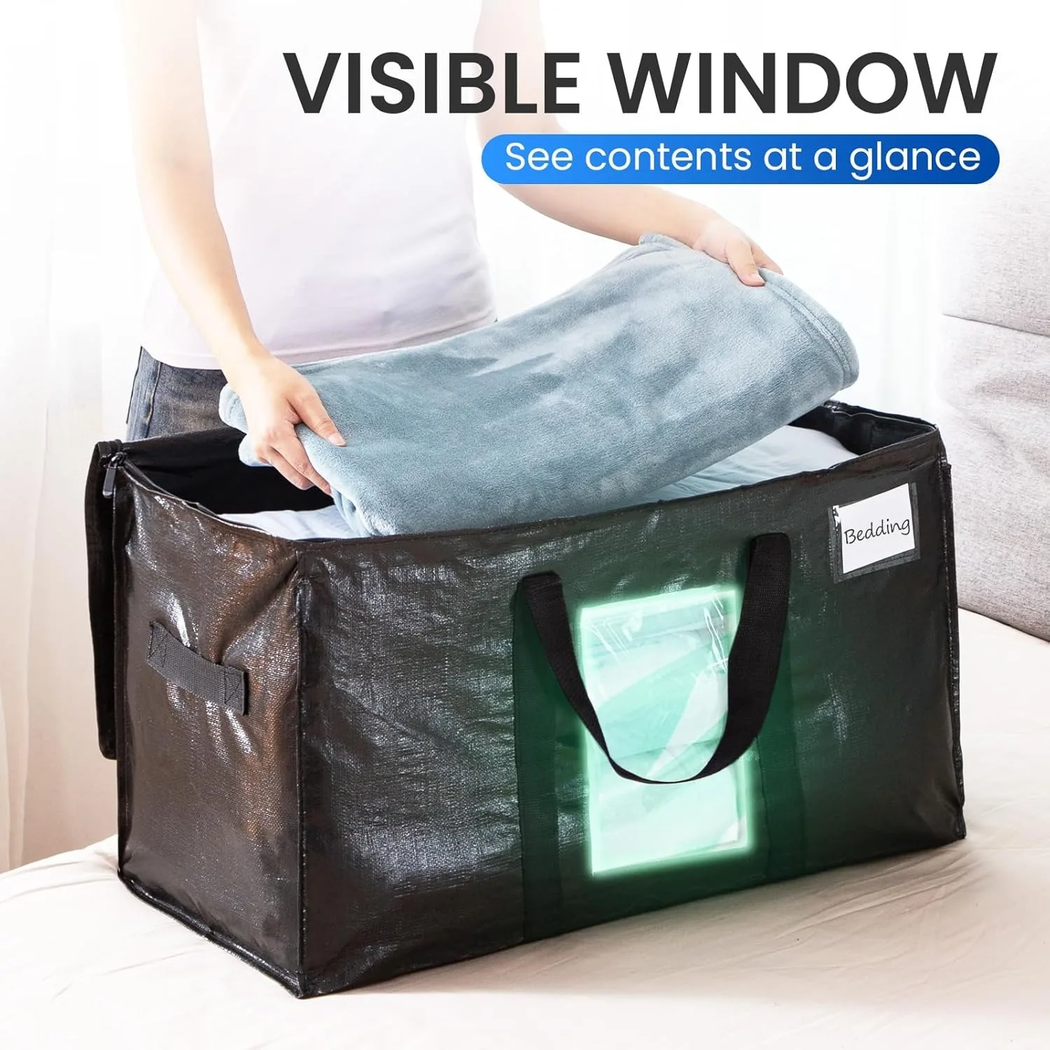 Extra Large Moving Bags, 6 Pack Black Heavy Duty Totes For Storage with Visible Window, Alternative to Moving Boxes