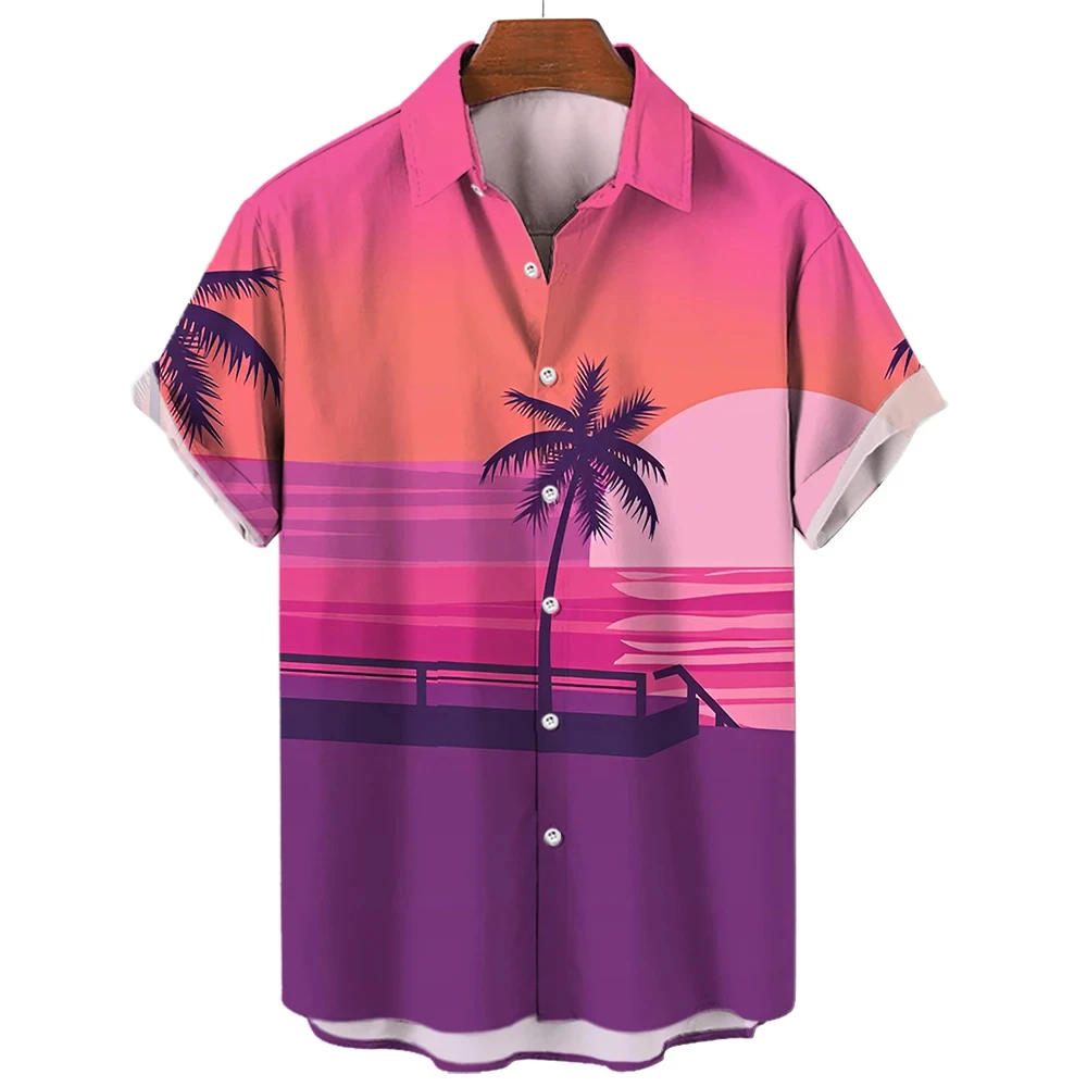 Camisa de manga corta con estampado de palmera Tropical Hawaiana para hombre, Top con botones, playa, moda