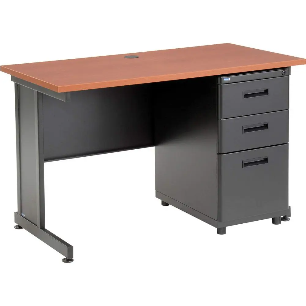 

48 Wide x 24 Deep x 30 High Office Pedestal Desk with 3 Drawers, Cherry Laminate Top, Black Steel Frame, 2 Box Drawers & 1 File
