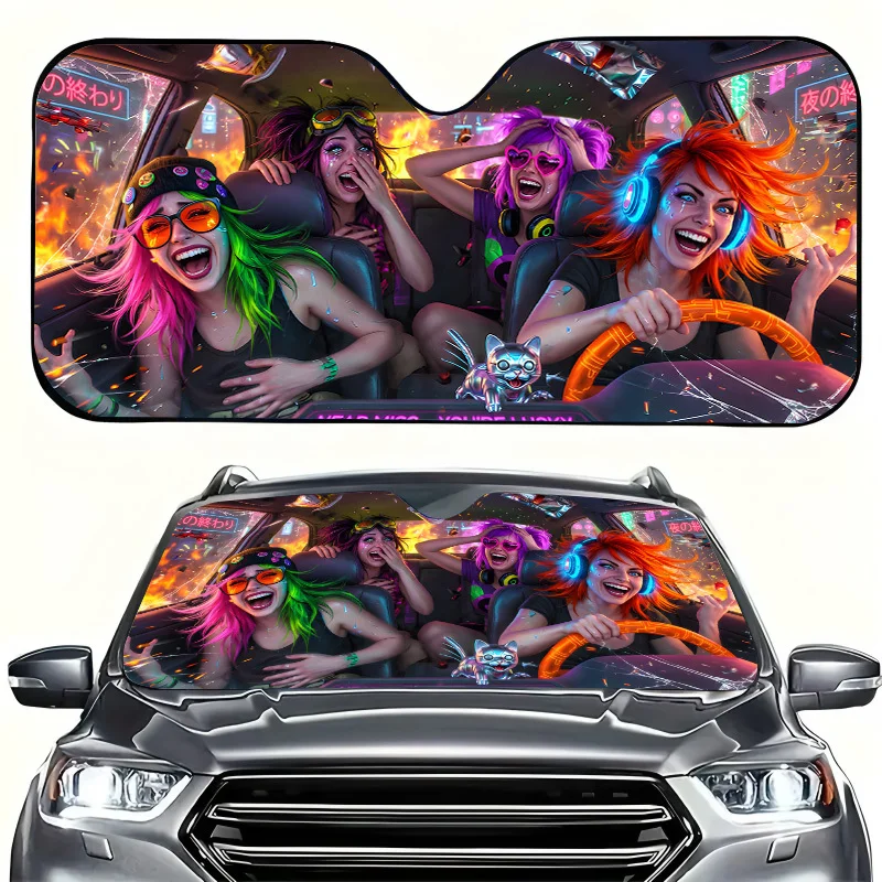 1Pcs Playful & Vibrant Design Car Windshield Sun Shade, Suitable For SUV & RV, Easy Installation