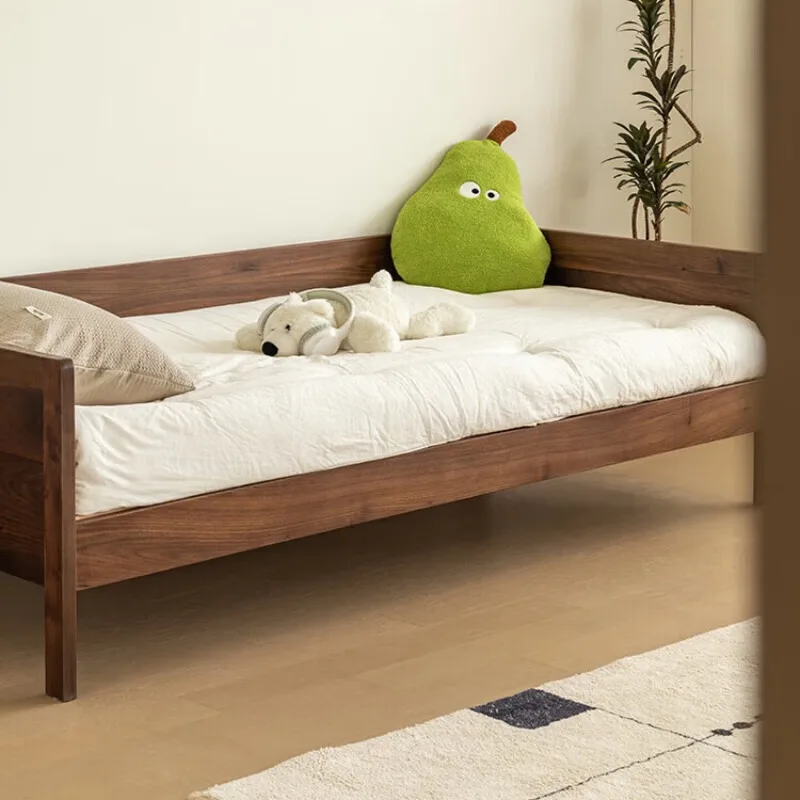Solid wood bed, North American black walnut log modern minimalist single bed with guardrail