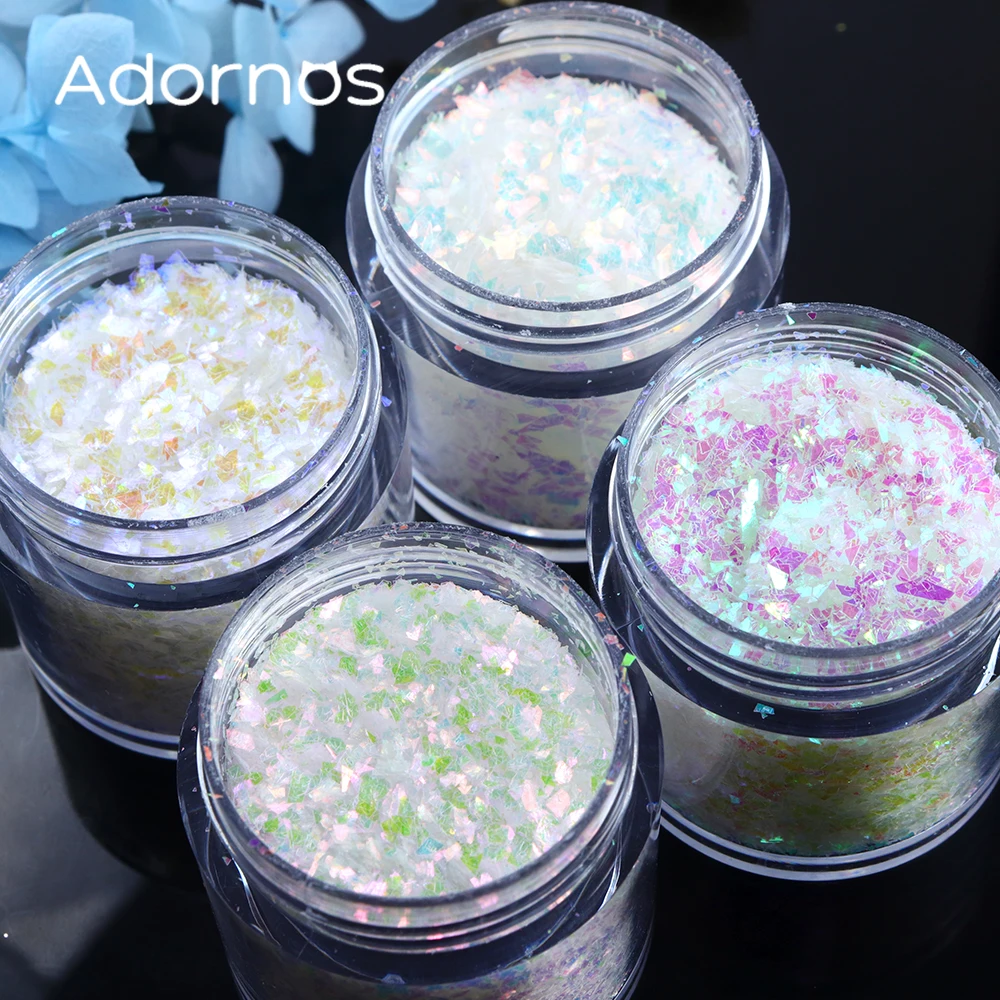 1Bottle White Iridescent Glitter Flakes Nail Art Decoration AB Mermaid Fragments Aurora Sequins For Nail Design Irregular Flakes