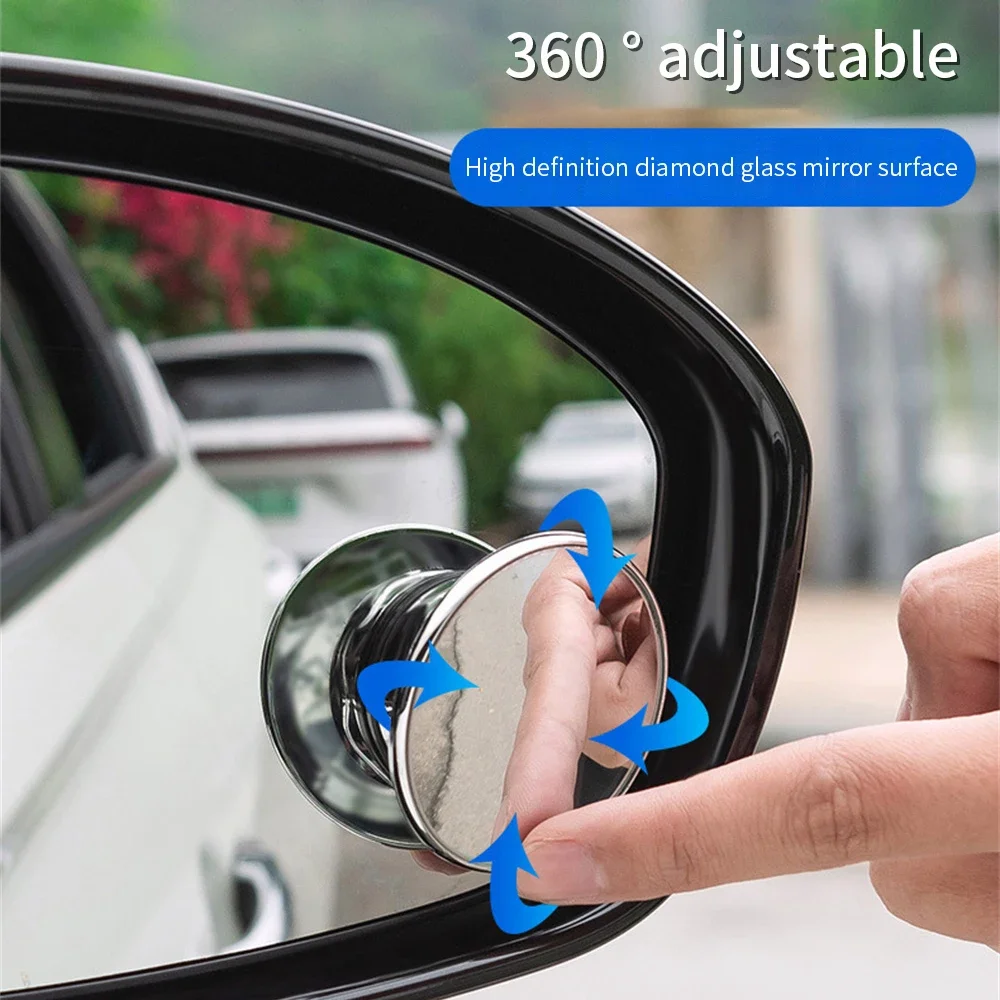 2pcs Car Blind Spot Convex Mirror New Suction Cup Mounted Auxiliary Rearview Mirror 360° Rotation Wide-Angle Small Round Mirrors