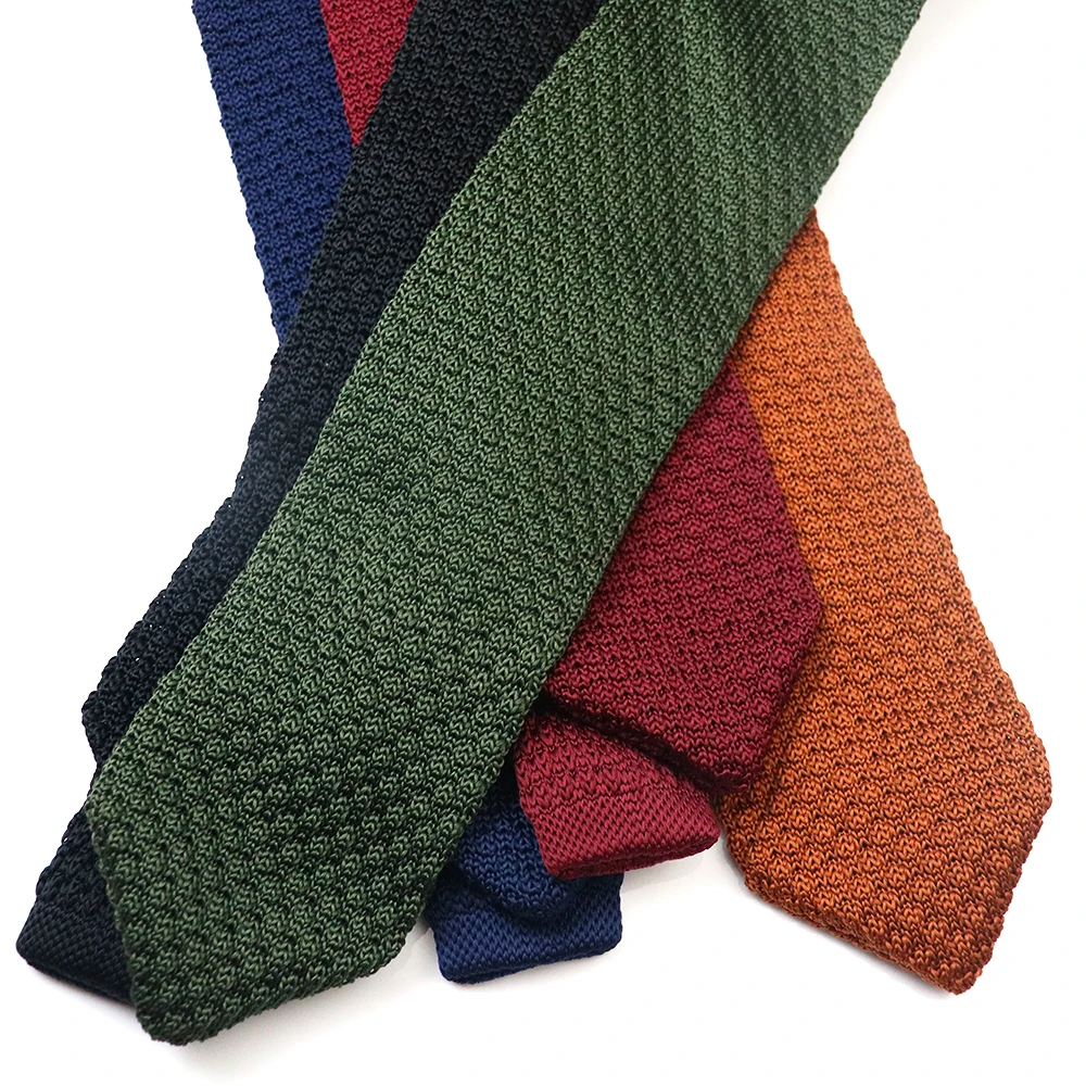 New Trendy 7cm Width Solid Black Neckties For Men Knitted Neck Ties Classic Green Red Color Casual Daily Wear Tie Wedding Cravat