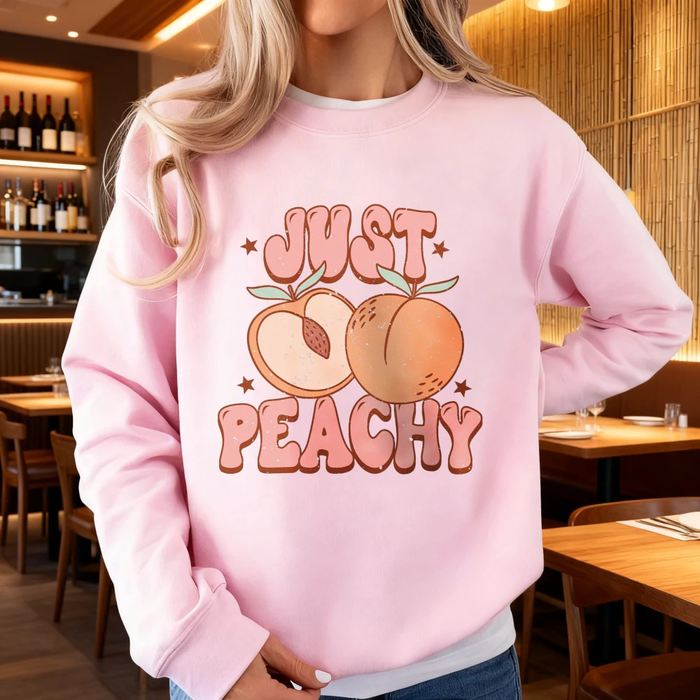 

Свитшот Just Peachy в стиле ретро, унисекс, летний подарок, одежда для любителей фруктов, модный женский свитшот с круглым вырезом, повседневный пуловер