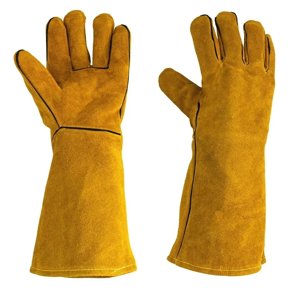 Work Gloves Heat-proof Metal Welding Protector Yellow Gloves Soldering Welding Gloves Tools Cowhide Flame-retardant Welding