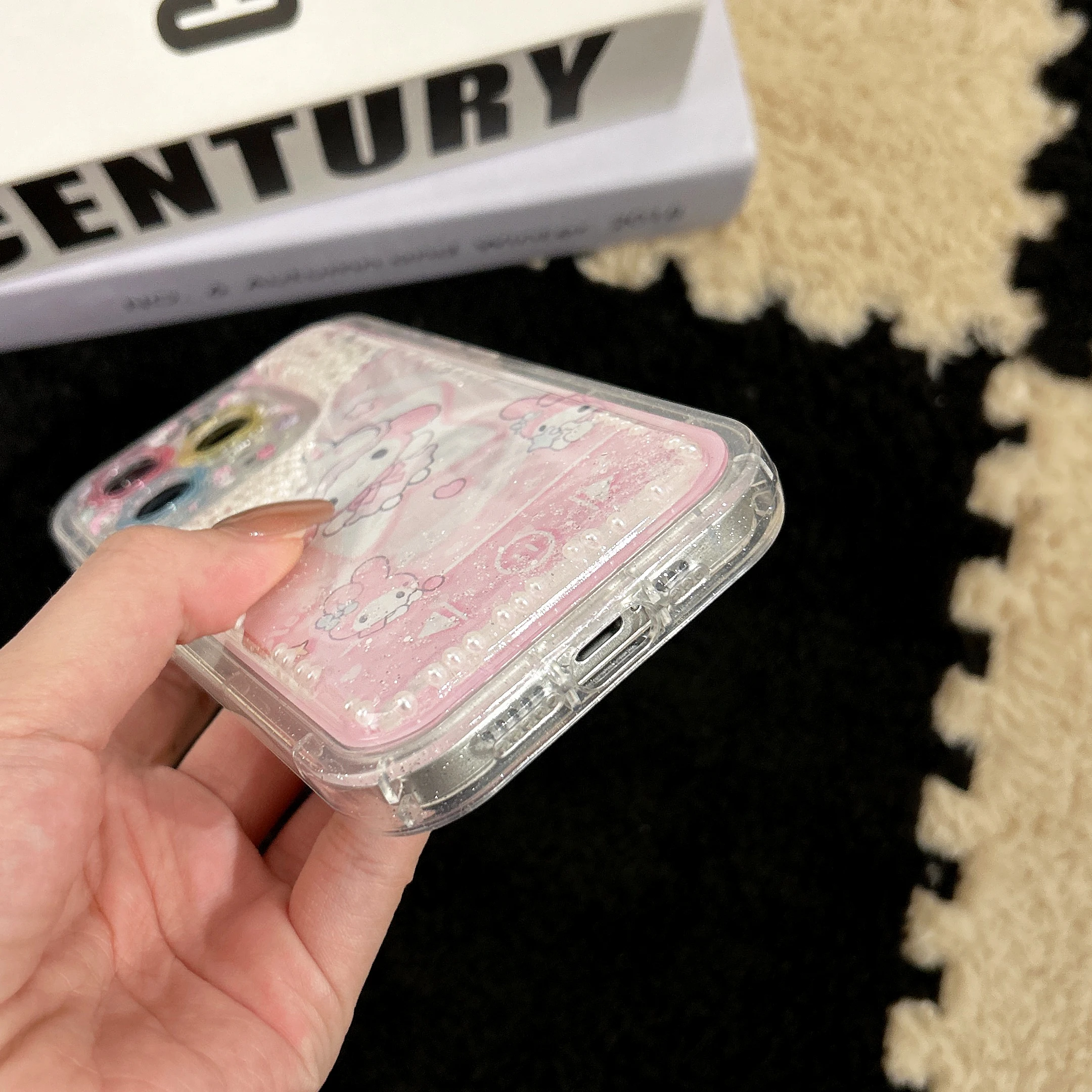 Girls' Favorite Flow Sand Edition Phone Case Cartoon Sanrio For Melody Pretty Pinkish For iPhone16 13 14 15 Pro Max Anti-Drop