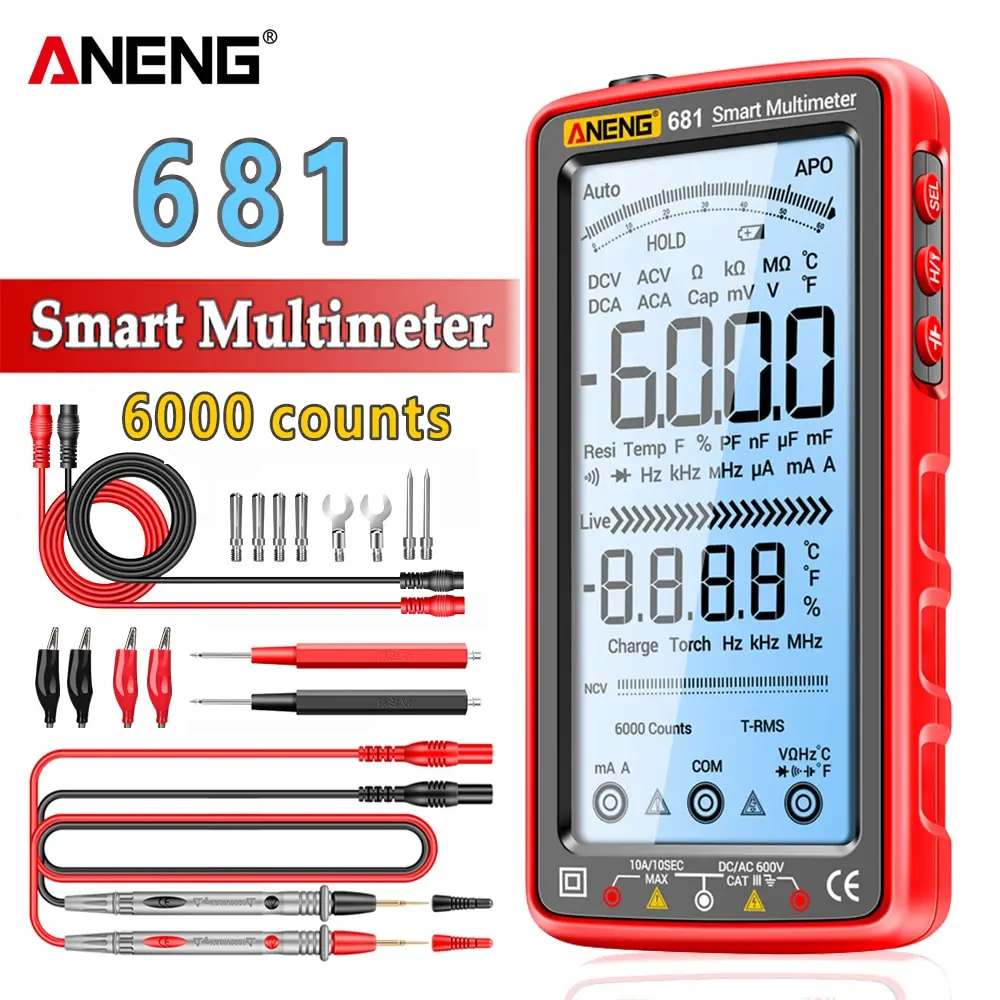 ANENG 681 multimetro professionale digitale ricaricabile Tester di tensione senza contatto misuratore di tensione AC/DC Tester di corrente dello schermo LCD