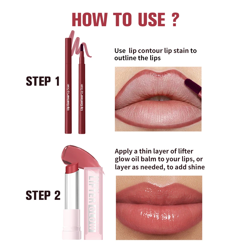 2 szt./zestaw Konturówka do ust Gładki, nawilżający balsam do ust Konturowanie ust Naturalny wygląd Długotrwały, nawilżający zestaw do makijażu ust