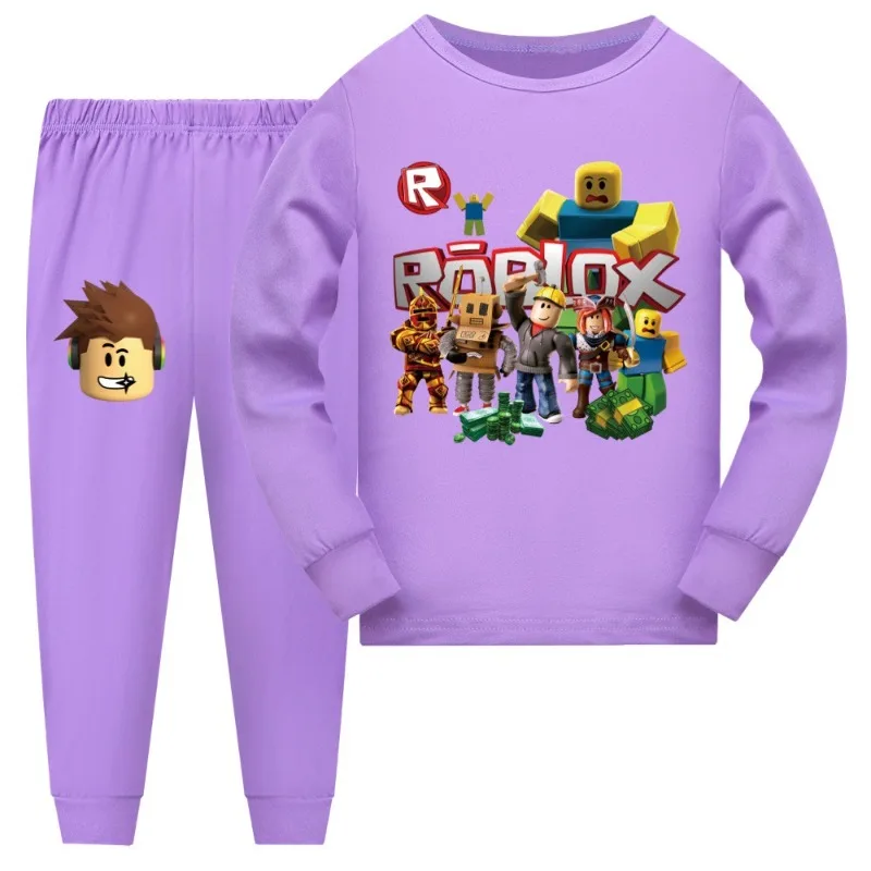Novo estilo de jogo roblox criativo dos desenhos animados conjunto pijama fino manga longa crianças roupas criança pijamas primavera presente 2 pçs/set