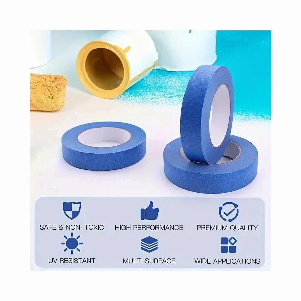 Blue Painter's Tape 4 Rolls, No Residue for Car Painting, Home Office School Art Crafts Labeling, Multi-for Surface