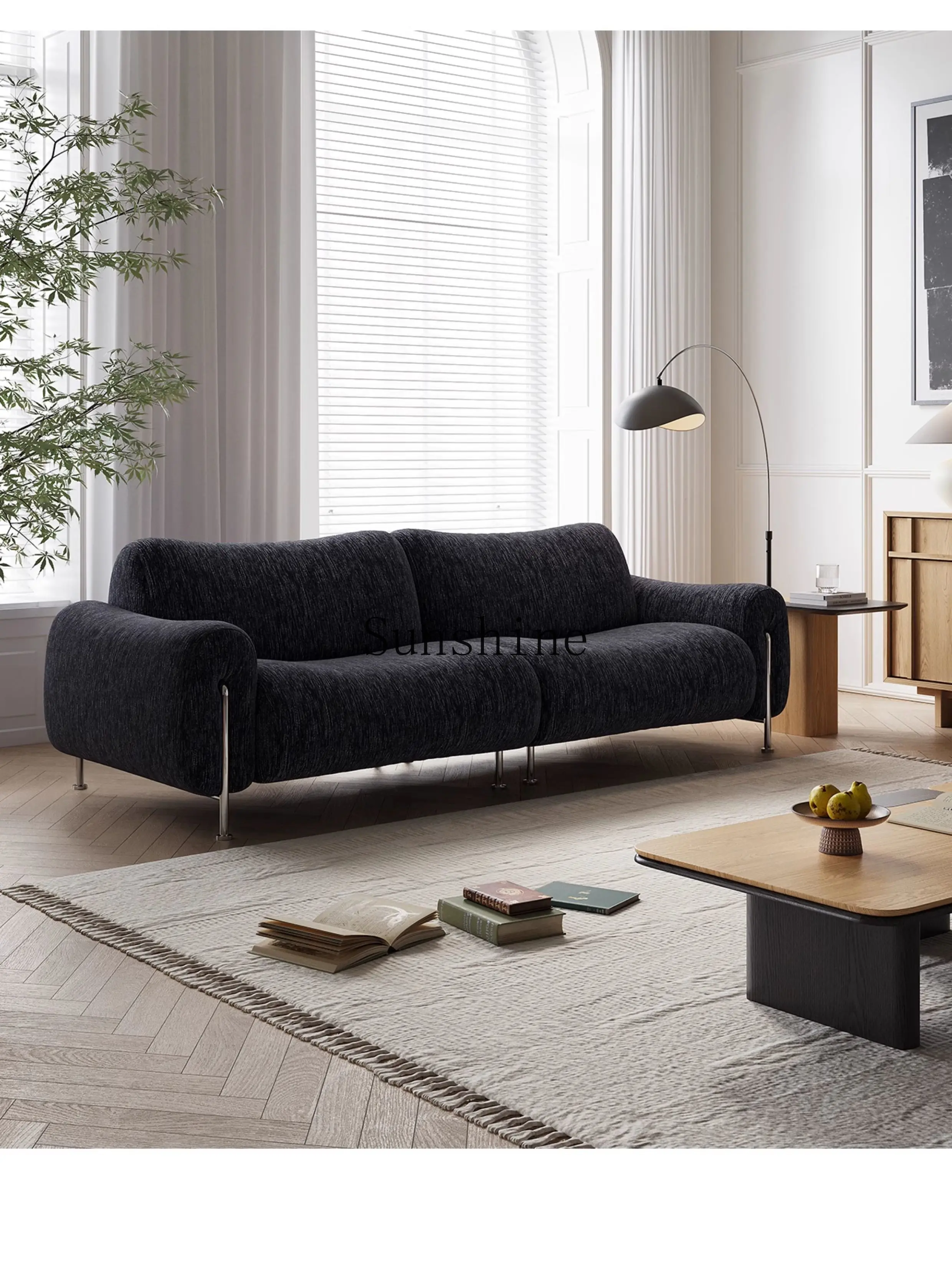 Black medieval style living room straight row fabric sofa retro chenille