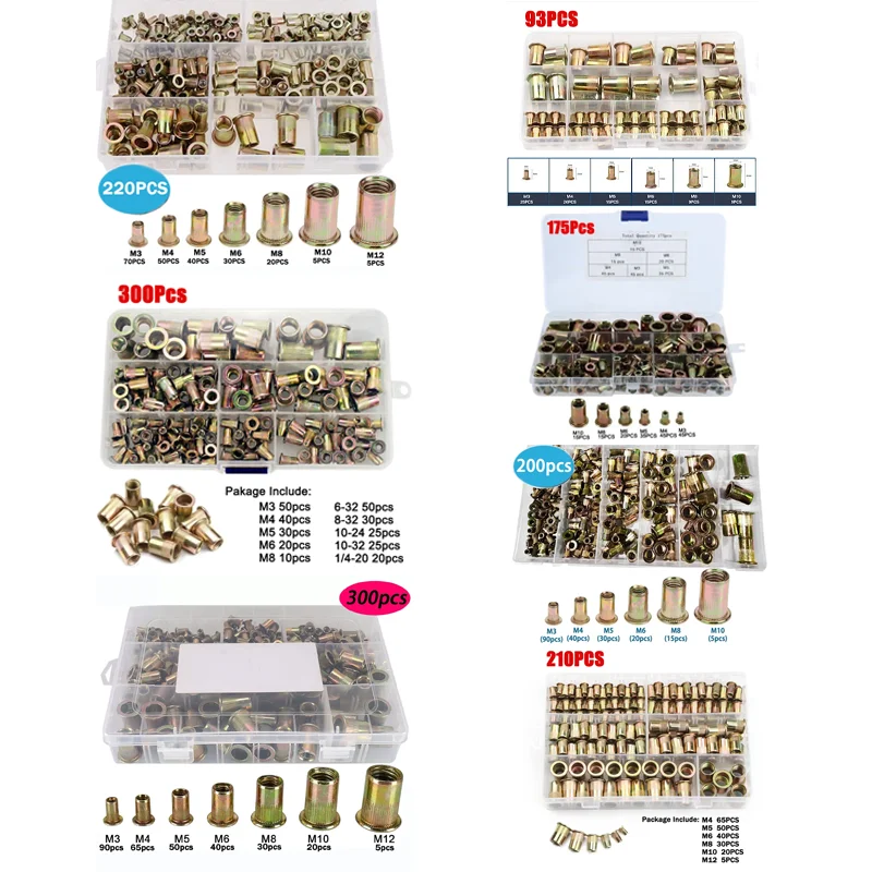 

Threaded Rivets Kit Zinc Plated Nuts Riveter Flat Head Threaded Rivet Insert Nutsert Cap Rivet Nut M3 M4 M5 M6 M8 M10 Nut Set
