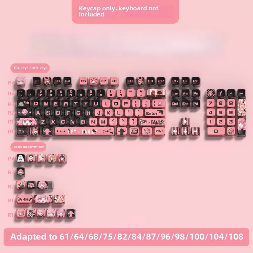 Black Pink Sweetheart Four Sided Transparent Crystal Dye-Sublimation Sublimation PBT Keycap Crystal MSA Height Keycap