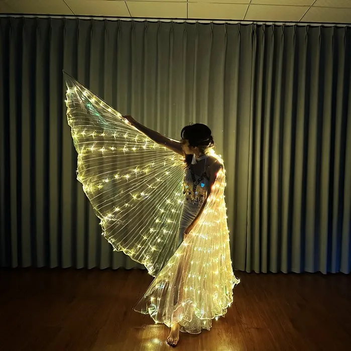 

Костюм для танца живота, светодиодные крылья, светящиеся красочные крылья бабочки, крыло Исиды, DJ, веерообразные вечерние танцевальные аксессуары с палкой