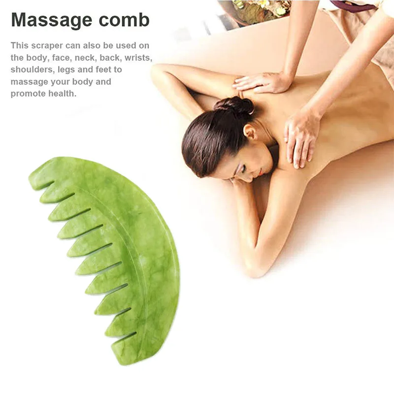 Natur Jade Massage Kamm Gua Sha Board Spa Akupunktur Kopf pflege Massage gerät grün Jade Kamm Kopf Massage gerät Beauty Tools