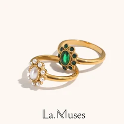 New 316L Stainless Steel Rings For Women Cubic Zirconia Pearl Luxury Rings Fashion Daily Waterproof Jewelry And Accessories