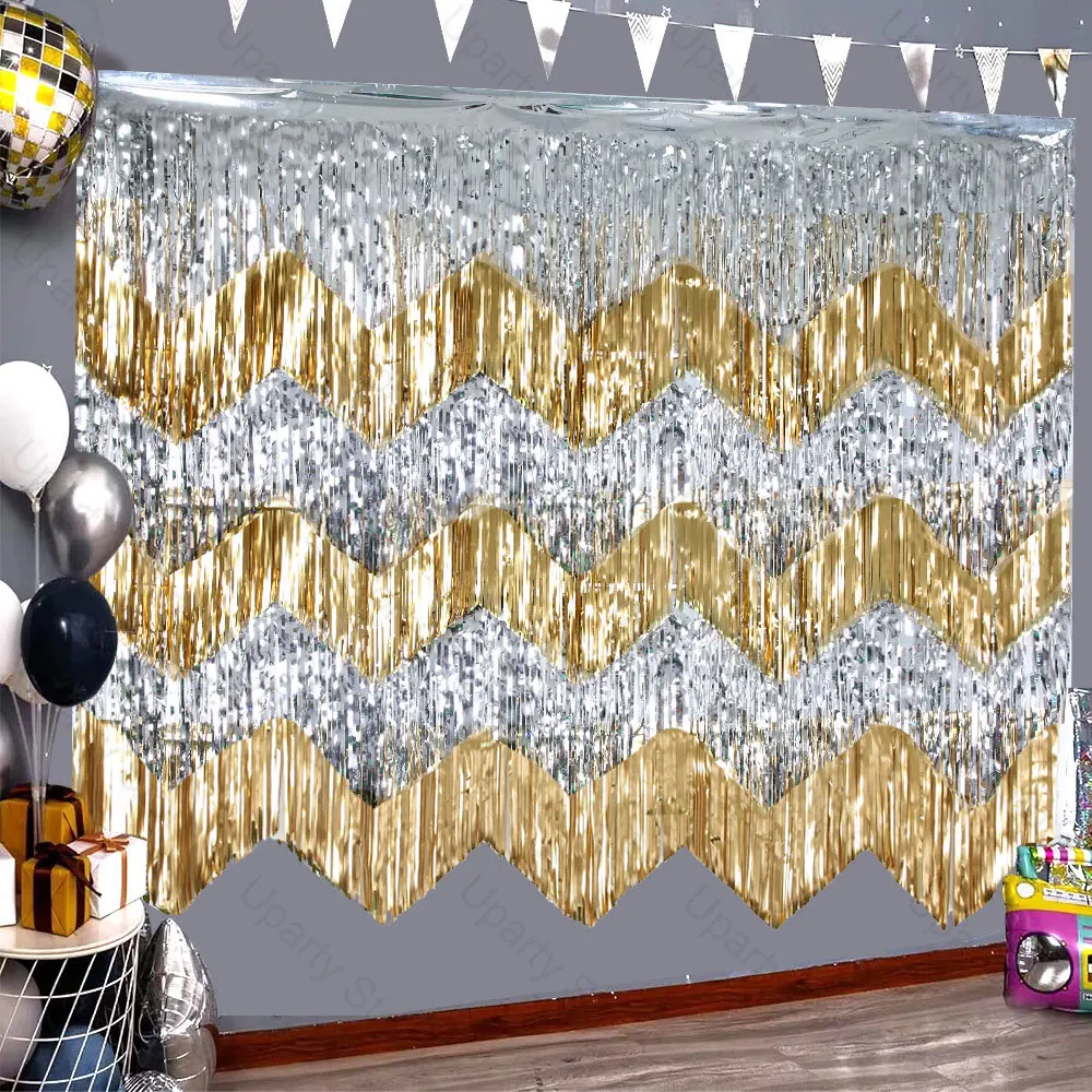 6,56 Fuß Silberfolie Fransen Girlande Hängende Vorhänge Silber Gold Lametta Luftschlangen Banner für Geburtstag Hochzeit Party Hintergrund Dekor – Detail 6
