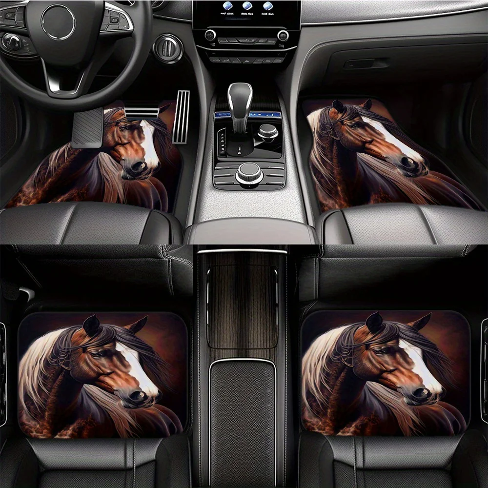 Artistic Handsome Animal Horse Car Mat, Front And Rear Seat Mat, Non-Slip Decorative Anti-Fouling Thickening Mat For Car Interio