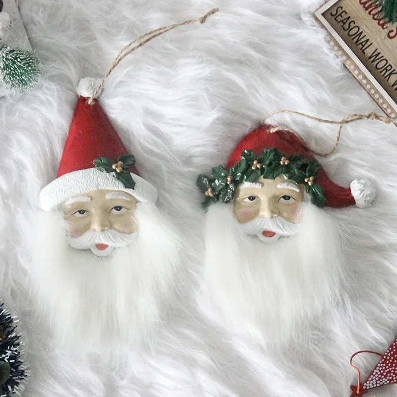 Christmas Decorations White Beard Creative Santa Claus Head Ornament Christmas Tree Resin Pendant